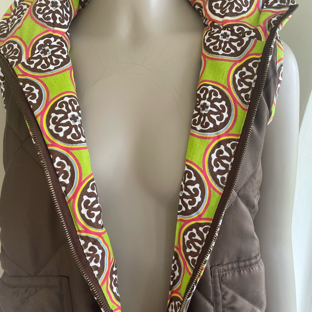 Dizzy Lizzy Brown Quilted Vest with Lime Green and Brown Lining M NWT - Picture 4 of 10